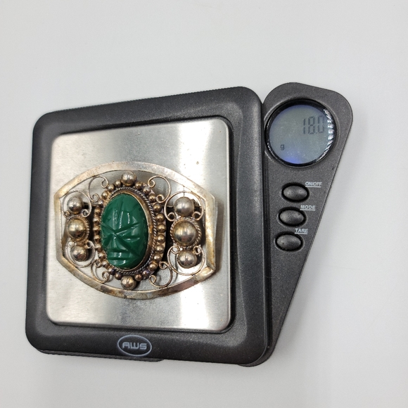 Vtg sterling & malachite or glass brooch pin